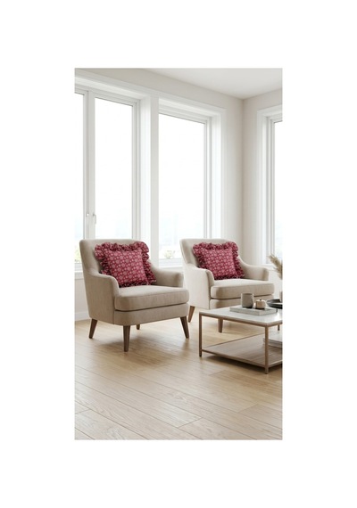 2 Adet %100 Pamuk Simli Bordo Kar Taneli Desenli Fırfırlı Kırlent Kılıfı 40x40 Bordo - 900757742 Bordo