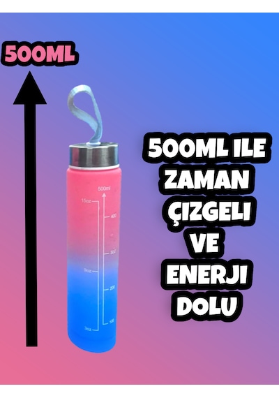 Motivasyonel Su Matarası Pembe Suluk 500ml Spor Salonu Su Şişesi