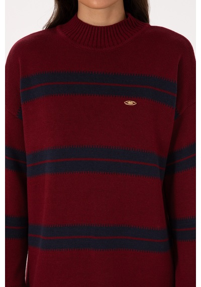 U.S. Polo Assn. Kadın Bordo Balıkçı Yaka Çizgili Kazak 50314666-VR014