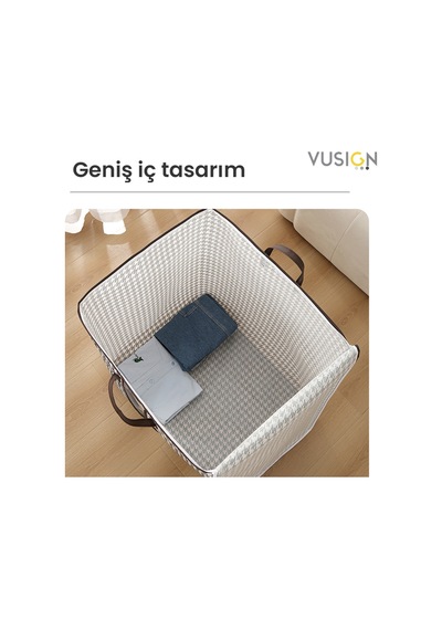 Vusıgn Fermuarlı Kapitone Çanta 140l 56 45 56 Cm Kaz Ayağı Desenli Çok Amaçlı Saklama Çantası Kazayağı