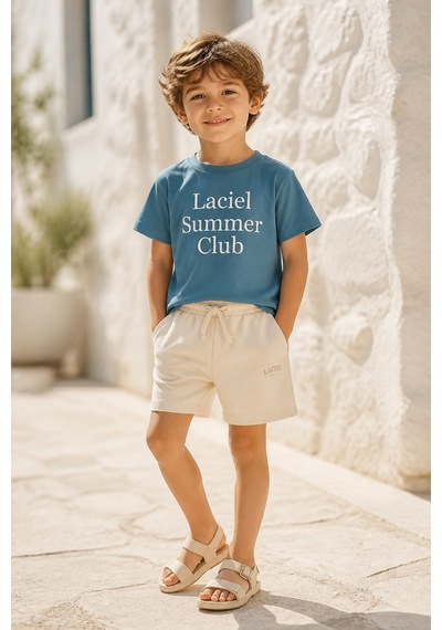 Eray Alp Kids Unisex Çocuk Mavi Tişört Şort Takımı Yazlık Günlük Model