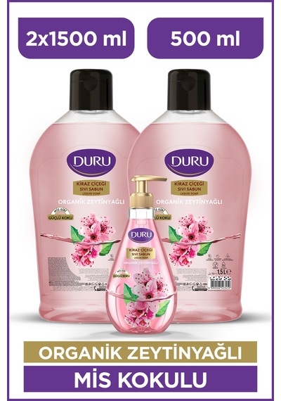 Organik Zeytinyağlı Kiraz Çiçeği Sıvı Sabun 1,5 1,5 500ml