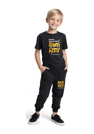 Fyk Kids Erkek Çocuk Mevsimlik Equa Baskılı Alt-üst Takım Siyah