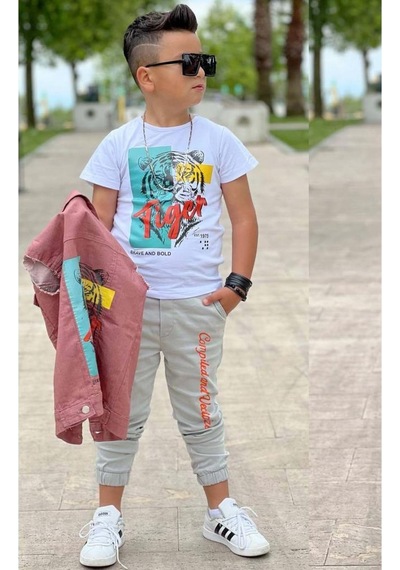 Riccotarz Erkek Çocuk Kaplan Detaylı T-shirt Sırt Baskılı Kolsuz Pudra Jean Ceket Kargo Cepli Alt Üst Takım Pudra Riccotarz Erkek Çocuk Kaplan Detaylı T-shirt Sırt Baskılı Kolsuz Pudra Jean Ceket Kargo Cepli Alt Üst Takım Pudra