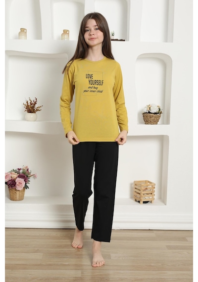 Akbeniz Kız Çocuk Penye Pijama Takım 20420 Sarı