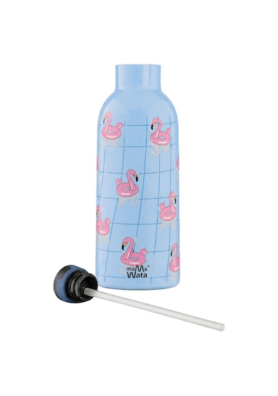 Mamawata Flamingos Pipetli Çocuk Termos Matara 470 Ml Paslanmaz Çelik Sızdırmaz Yalıtımlı Suluk Mavi