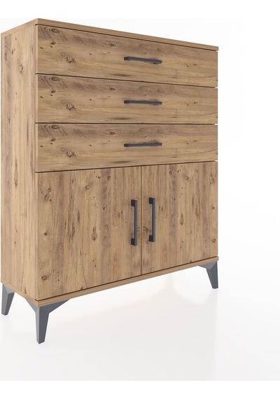 Arges Şifonyer Tek Raflı 3 Çekmeceli 2 Kapaklı 88x30x106 Çam-çam Çam