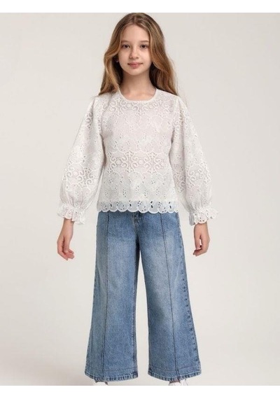 Escabel Kız Çocuk Yüksek Bel Yumuşak Dokulu Bel Ayar Lastikli Geniş Paça Kot Pantolon-15654 Mavi Escabel Kız Çocuk Yüksek Bel Yumuşak Dokulu Bel Ayar Lastikli Geniş Paça Kot Pantolon-15654 Mavi