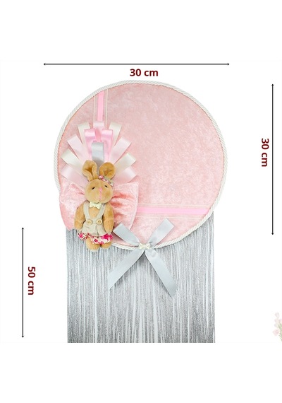 Kasnaklı Kadife 30cm Kapı Süsü - Pembe Çok Renkli