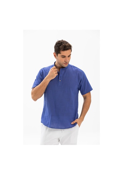 Kısa Kol Şile Bezi Bodrum Erkek T-shirt Saks 3050 Saks Mavi