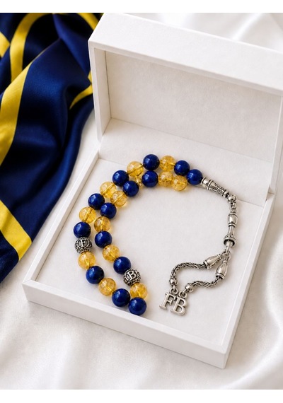 Fenerbahçe Taraftar Tesbihi Sitrin & Dumortierit Doğaltaş 8 Mm Özel Tasarım Sarı - Lacivert