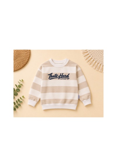 Minaminokids Erkek Çocuk Çizgili Sweatshirt Ve Kot Pantolon İkili Takım Krem
