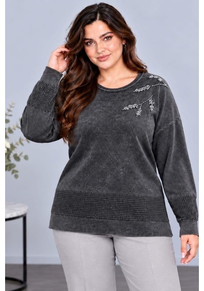 Cedy Denim Cedy Denım Kadın Bisiklet Yaka Dal Yaprak İşlemeli Taş Detaylı Dokulu Triko Kazak C27061 Antrasit Cedy Denim Cedy Denım Kadın Bisiklet Yaka Dal Yaprak İşlemeli Taş Detaylı Dokulu Triko Kazak C27061 Antrasit