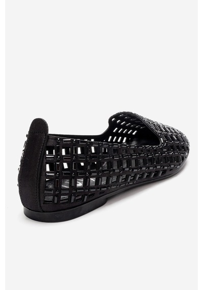 Luvishoes Sılva Siyah Taşlı Kadın Babet Ayakkabı Siyah