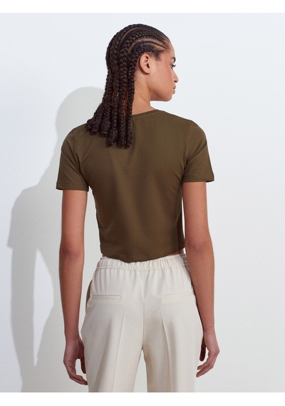 Dilvin 31655 Bisiklet Yaka Crop Top-haki Haki