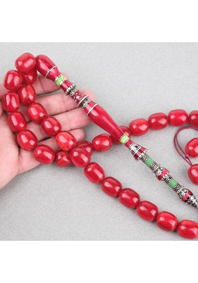 Sıkma Kehribar Özel Gümüş Nakış İmame Kapsül Kesim 15x17,5mm Tesbih