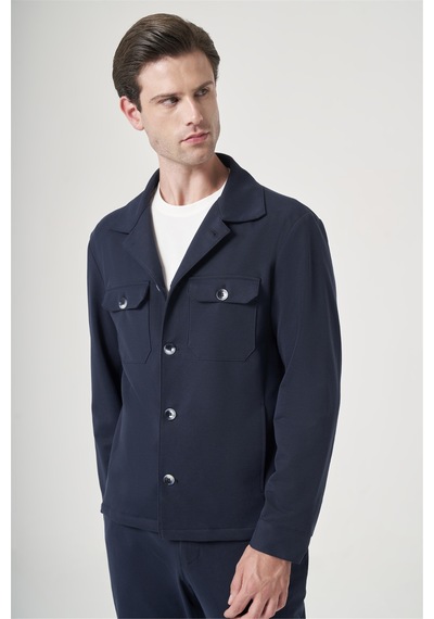 İmza Lacivert Berberi Yaka Örme Beli Lastikli 6 Drop Slim Fit Astarsız Esnek Takım Elbise 1001260177