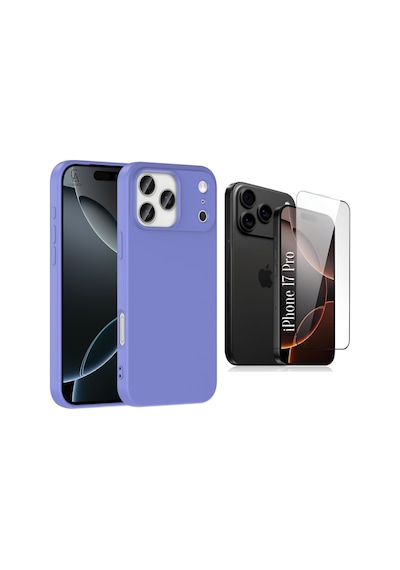 Apple Uyumlu iPhone 17 Pro Içi Kadife Lansman Kılıf Ve 5d Tam Kaplayan Cam Ekran Koruyucu Lila
