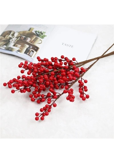 3 Adet Yapay Çiçek Kokina Uzun Dal 63cm Yılbaşı Çiçeği Red Berry