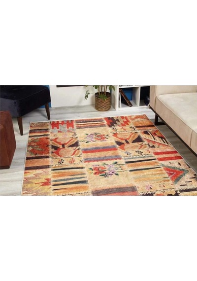 Piksel Halı Turuncu Patchwork Desen Dijital Baskı Halı Çok Renkli
