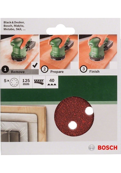 Bosch Eksantirik Zımpara Kağıdı 5'li 125 mm 40 Kum 8 Delik - 2609256A22