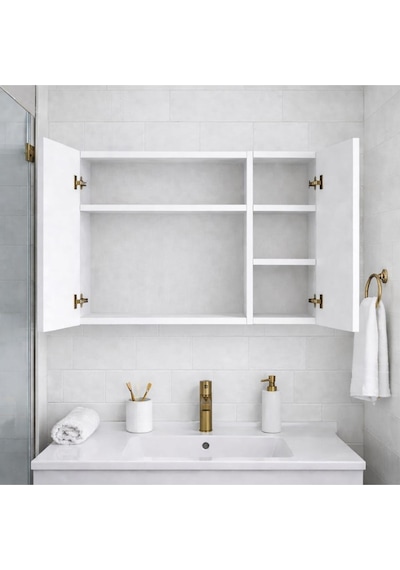Üç Kapaklı Banyo Dolabı Beyaz