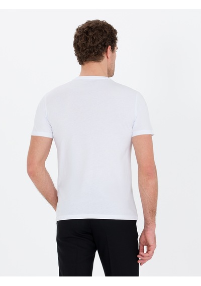 Beyaz Bisiklet Yaka Slim Fit T-shirt 15841036