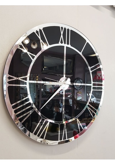 Ayna Denizi Silver Black Model Gümüş Siyah Renk 50 CM Dekoratif Aynalı Duvar Saati Gümüş - Siyah