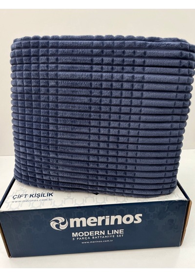 Merinos Modern Line 3 Parça Yatak Örtüsü Lacivert