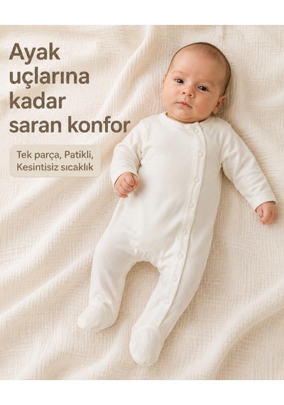 3'lü Yenidoğan Bebek Tulumu, 0-3 Ay Unisex Ekru Organik Pamuk Tulum Seti Bej - Çok Renkli