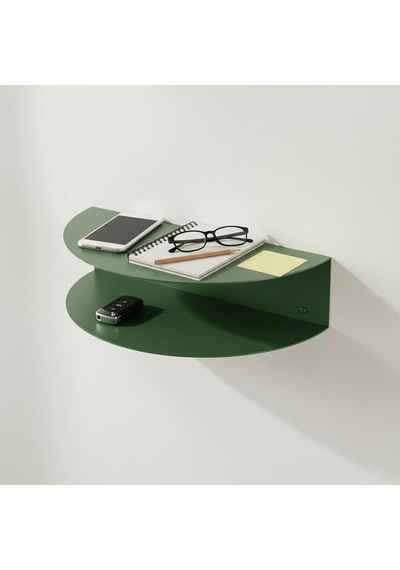 Metal Duvar Rafı Anahtarlık Telefonluk Antre Koridor Dekoratif Organizer Oval Raf 35x12x12 Cm Yeşil