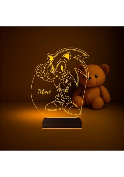 Luvivia Çocuk Odası Çizgi Film Sonic Kişiye Özel 3d Lamba - Masa Gece Lambası V2 Şeffaf
