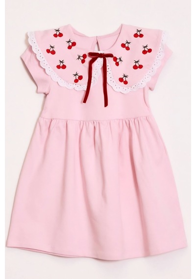 Modanino Kız Çocuk Geniş Yakalı Nakış Detaylı Elbise 2-7 Yaş 12652oz Pembe