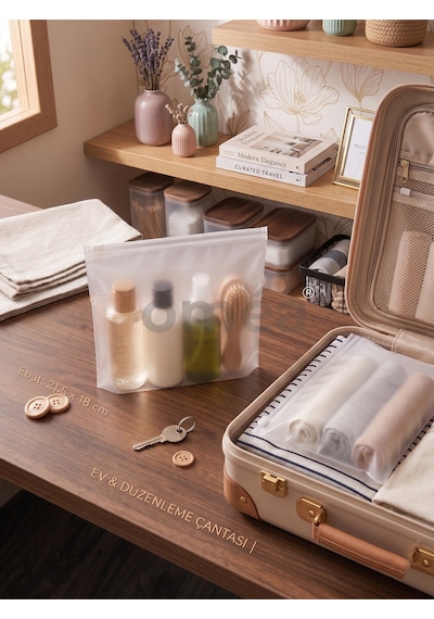 10 Lu Fermuarlı Organizer Çanta Seti 21.5x18 Cm Çok Amaçlı Makyaj, Seyahat Ve Düzenleme Çantası Şeffaf