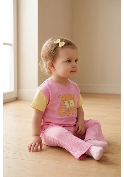 Harika Kids Kız Bebek Yazlık Bol Paça Alt-üst Takım Pembe