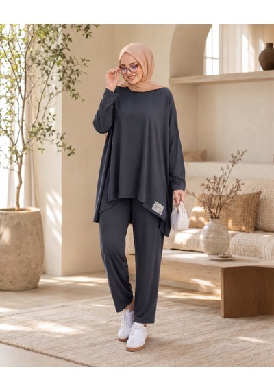 Unika Boutique Kadın Arma Detaylı Salaş İkili Takım Antrasit