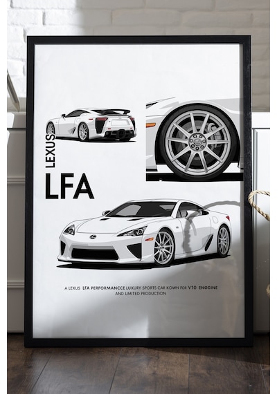 Lexus Lfa Siyah Ahşap Çerçeveli Poster, Dekoratif Araba Duvar Tablosu