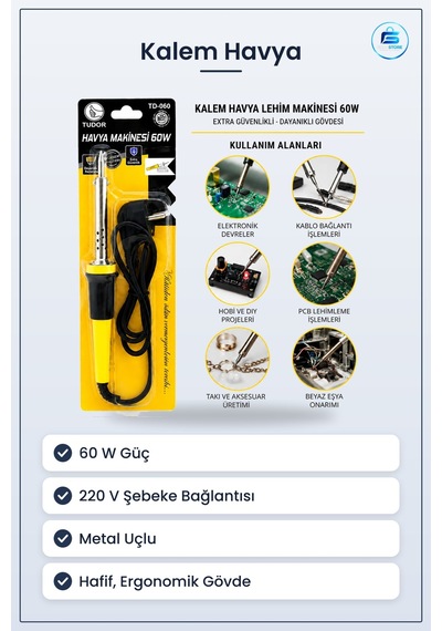 Kalem Havya 60w 220v Lehim Makinesi Elektronik Devre Hobi Tamir L