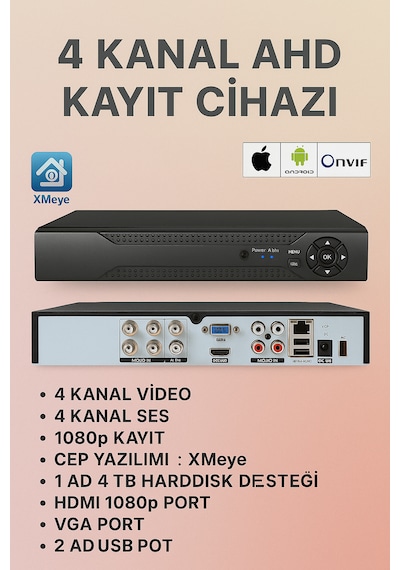 4 Kanal Ahd Xmeye Dvr Kayıt Cihazı