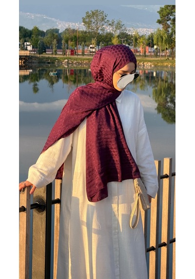 Qalortex Scarf Premium Pamuklu Jakar Şal-patlıcan Mor