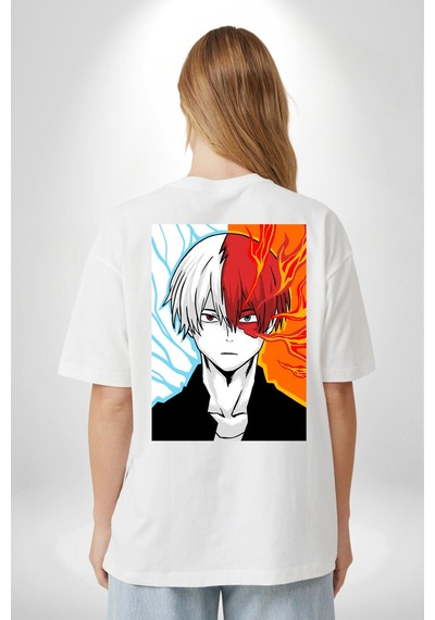 My Hero Academia Boku Anime Beyaz Oversize Unisex Ön Ve Sırt Baskılı Tişört Beyaz