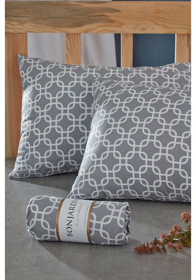 Bonjardinhome Çift Kişilik Lastikli Çarşaf & Iki Adet Yastık Kılıfı Gri Gri