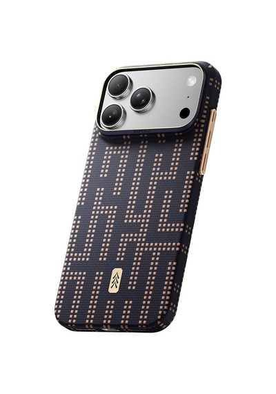 Apple iPhone 18 Pro Uyumlu Kılıf M-safe Şarj Özellikli Raptic Aramid Skin Serisi Karbon Kapak Lacivert