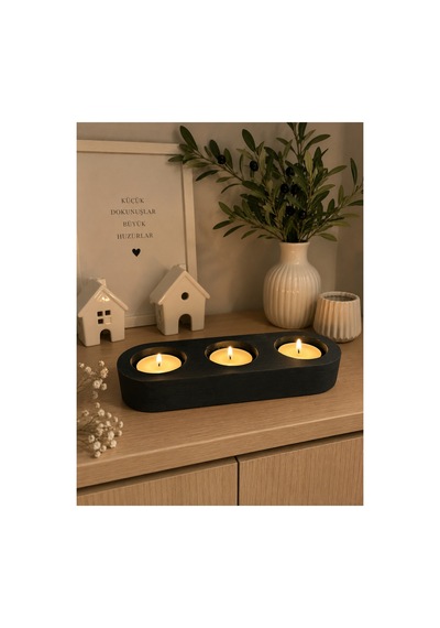 Yapımı 3 Lü Mumluk Dekoratif Tealight Mum Sta Siyah
