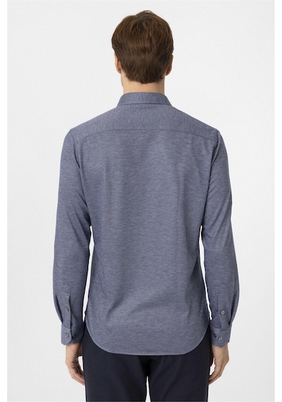 Süvari Lacivert Slim Fit Armürlü Düğmeli Yaka Gömlek-34584 Lacivert