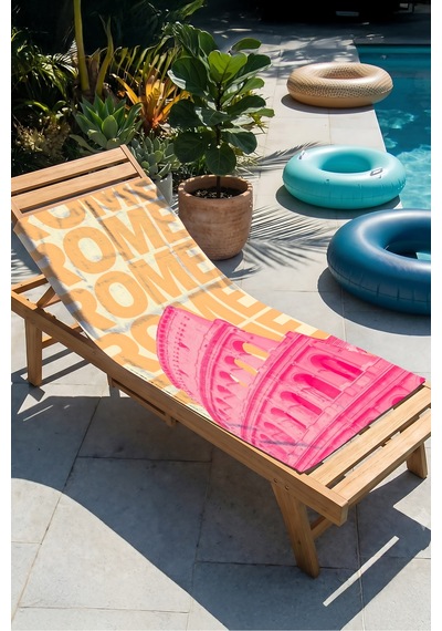 Roma Temalı Şehir Manzaralı Plaj Havlusu-italyan Modern Pembe Turuncu Hızlı Kuruyan Mikrofiber Havlu Çok Renkli