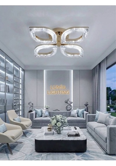 Yonca Model Gold Kumandalı 4"lü Ledli 3 Renk Modu Kristal Salon Mutfak Yatak Çocuk Odası Avize