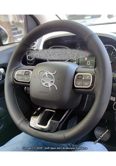 Citroen C3 2020 Araca Özel Deri Direksiyon Kılıfı Noktalı Düz