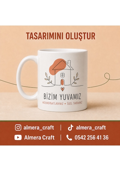 Kişiye Özel Ev Koordinatlı Kupa Yeni Ev Ve Çift Hediyesi Beyaz