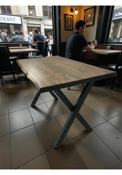 Cafe Masa Ceviz Köknar Kütük Masa X Ayak Siyah 200x100 Ceviz